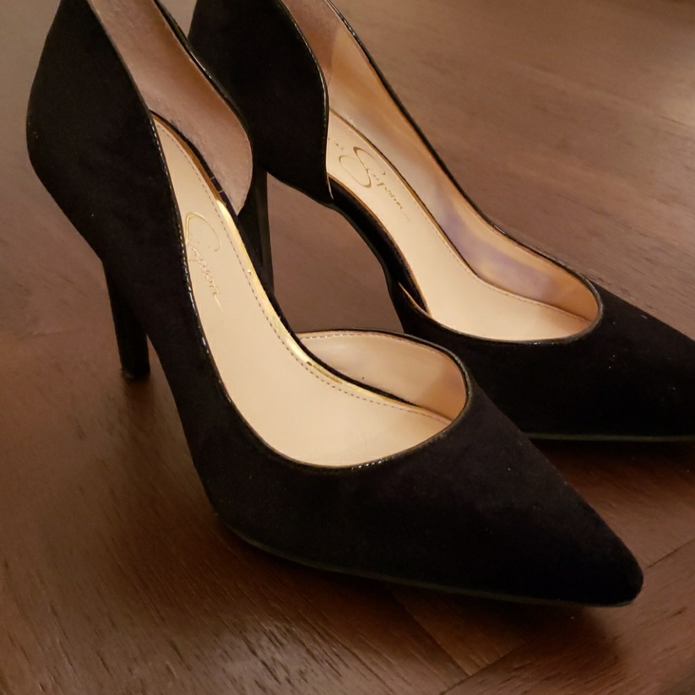 Jessica Simpson black suede d'orsay heels